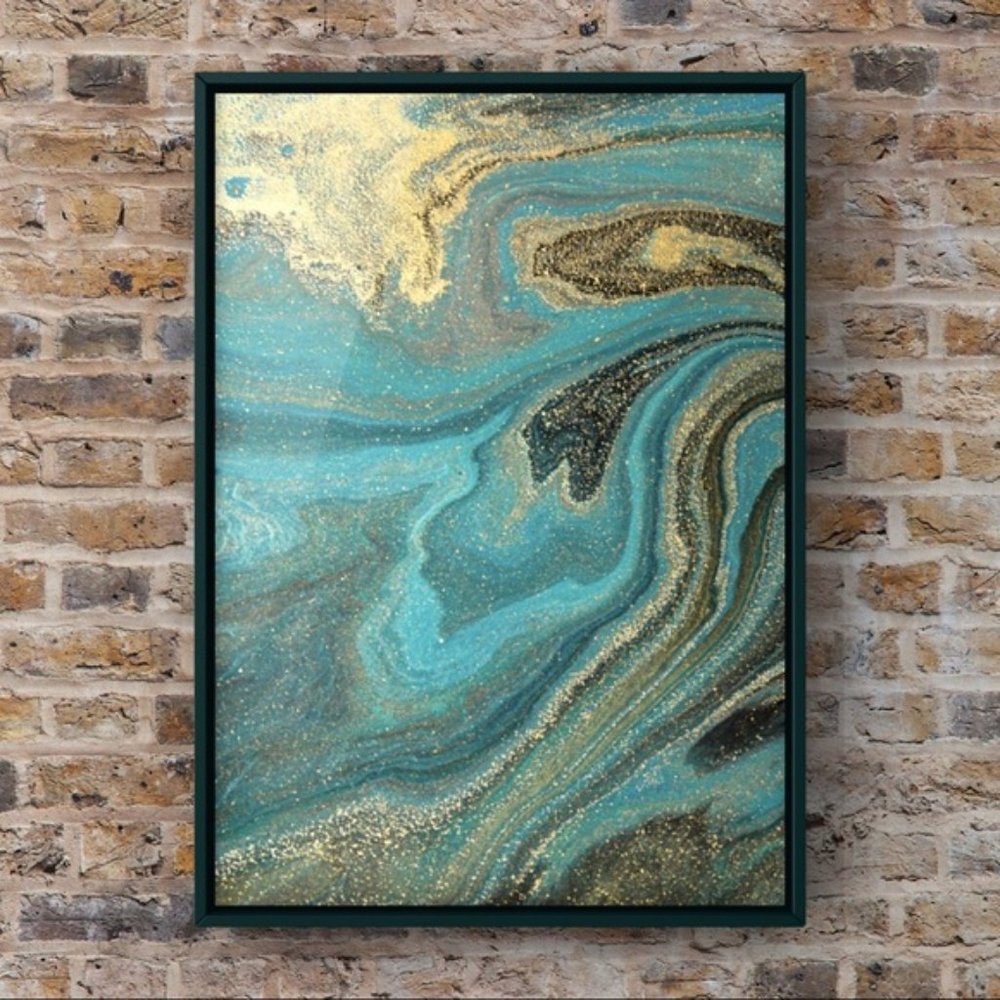 Turquoise Gold contemporary abstract art print